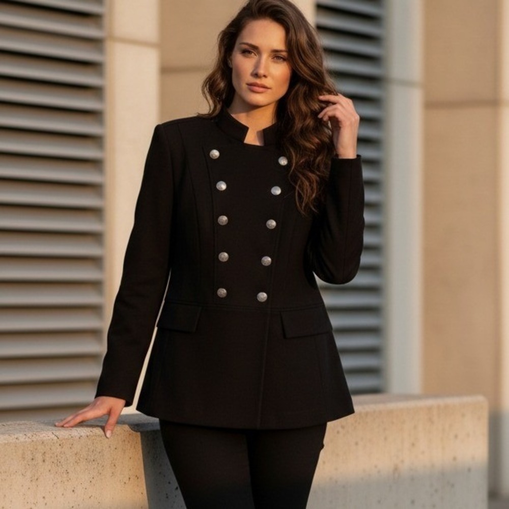 Lane Bryant 22 Blazer Military V‎ Neck Black Moto Jacket Padded Shoulders NWT$89